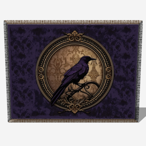 Purple Raven Queen Woven Art Throw |Heirloom Cotton Art Fiber Gothic Home Decor